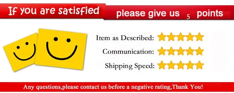 Feedback banner with yellow smiley sticky notes and five-star ratings against a red header and footer.
