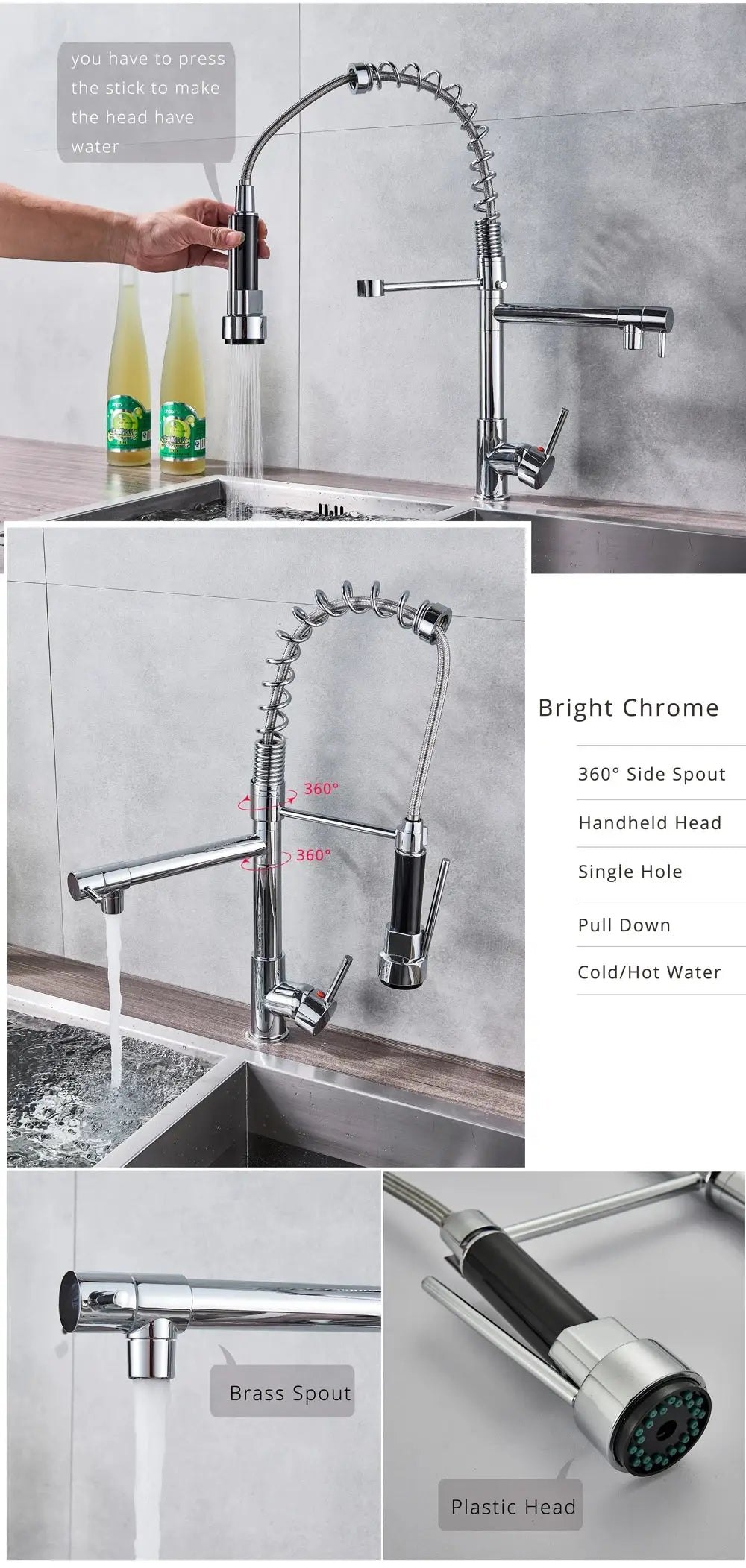Simples Market Rozin black and rose-gold pull-down kitchen faucet with spring coil head, dual spout, deck-mounted, hot and cold.