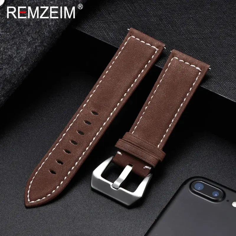 Heritage Leather Genuine Leather Watchband Vintage Matte Strap Unisex 18mm To 24mm Black Blue Brown