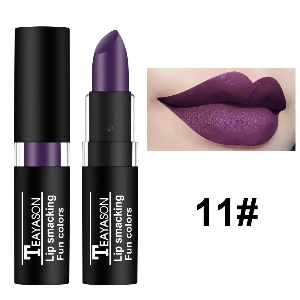 12 Color Matte Lipstick Set Waterproof Long Lasting Lip Color Red Black Blue Purple Green