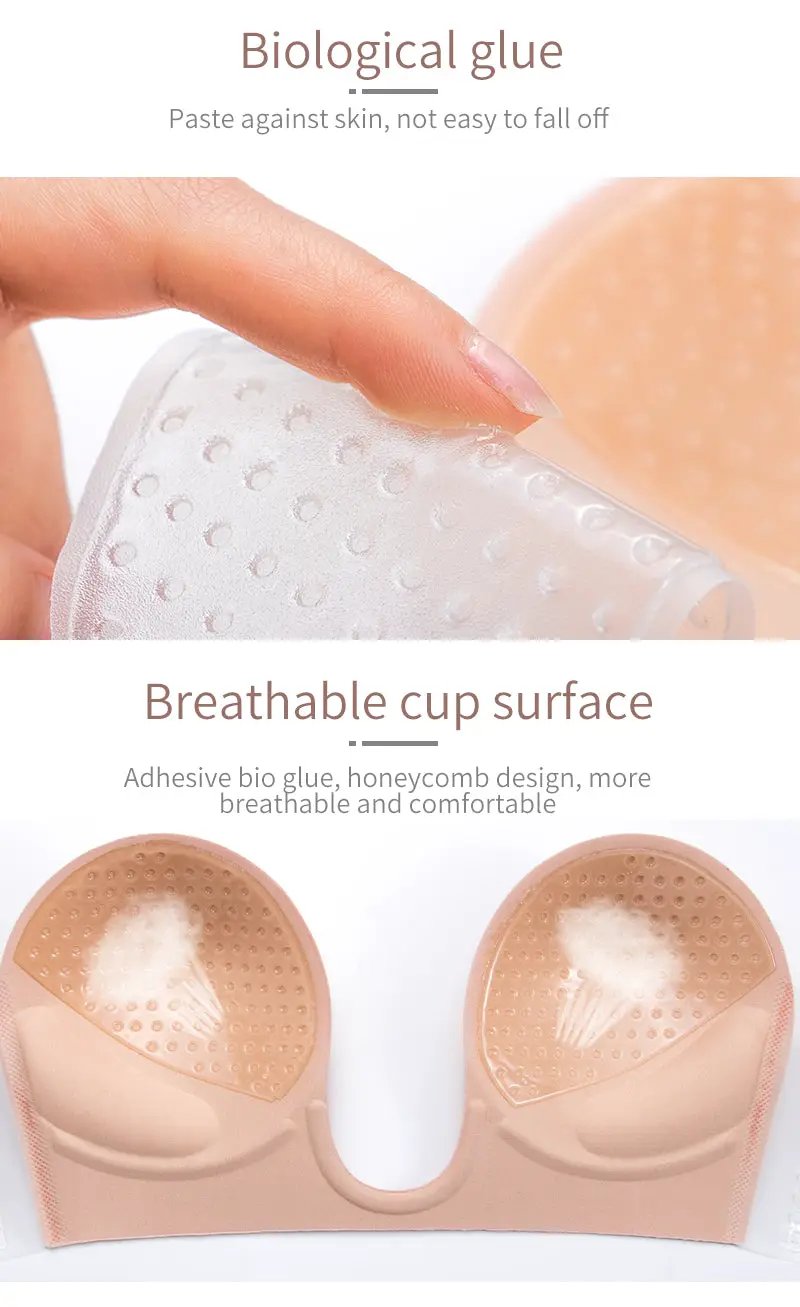 Strapless invisible push-up bra by Simples Market, self-adhesive silicone cups in nude