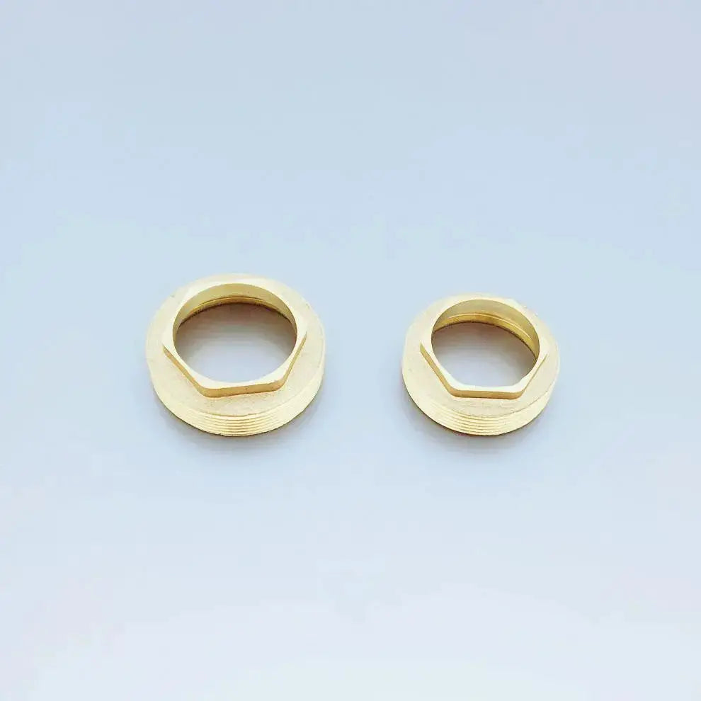 Two brass faucet cap covers with gold-tone finish for 35/40mm fittings