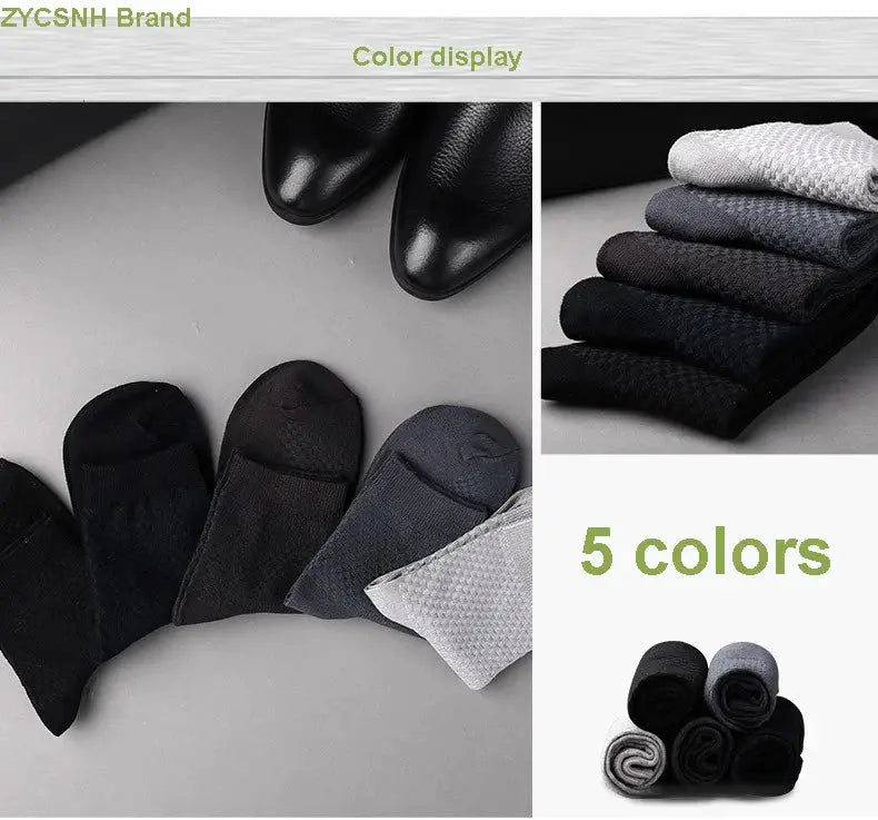 Men's bamboo fiber compression socks, 10-pair lot in 5 colors, plus size 42–45, Simples Market dress socks.