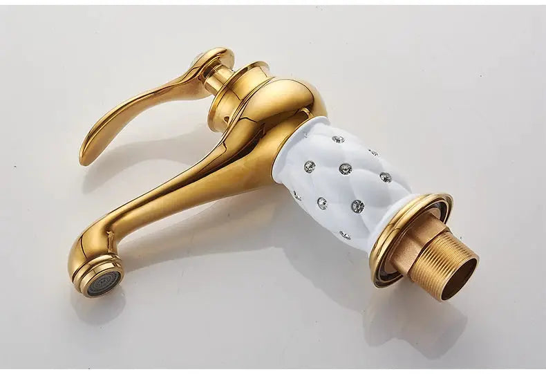 Bathroom faucet antique bronze finish, solid brass basin mixer with single lever and crystal-studded white accent.