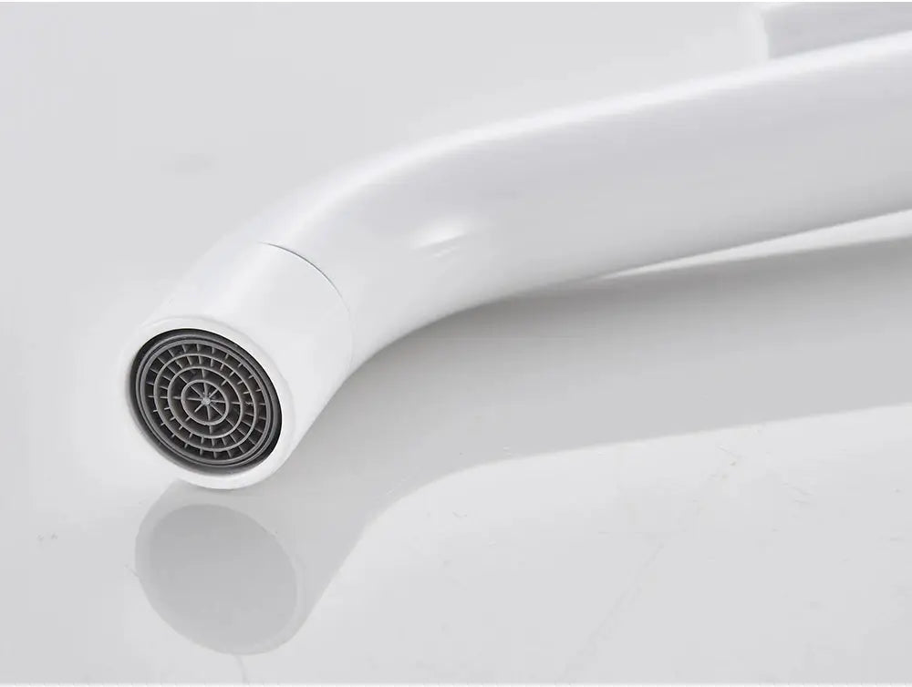 Bathroom basin faucet white spout with aerator end for sink