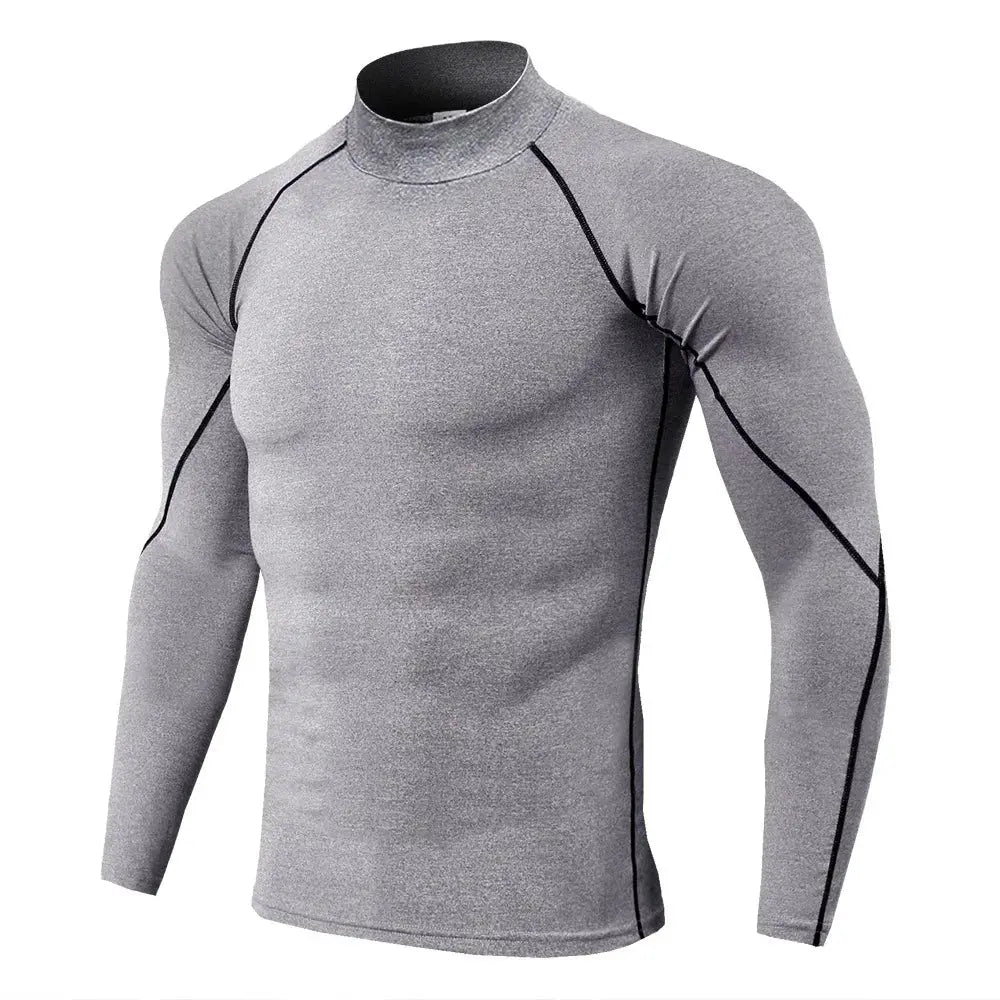 Men's long-sleeve quick-dry compression T-shirt in gray with black seams by Simples Market