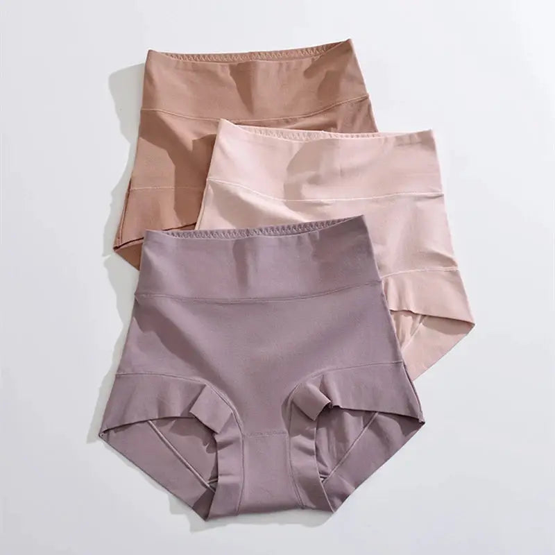 60s cotton high-rise panties for women, three-pack in brown, pink, and mauve