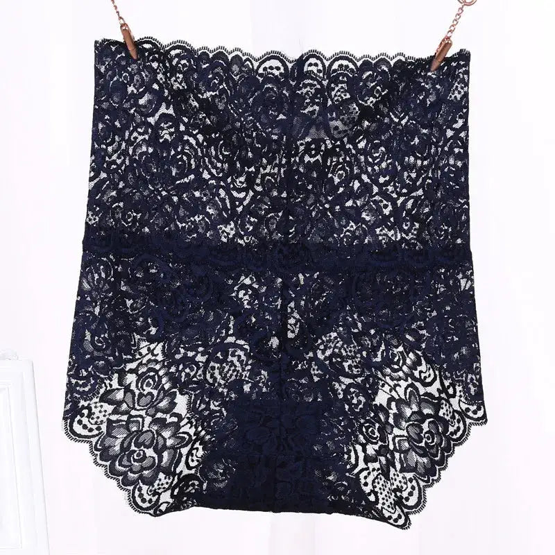 Simples Market seamless lace shapewear, high-waist tummy-control panties in navy-black.