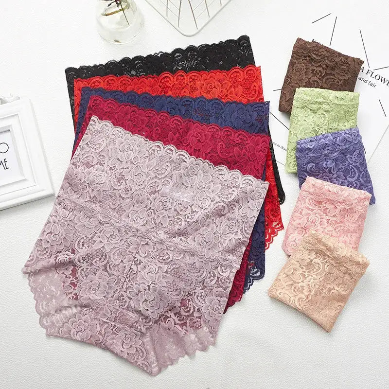 Lace high-waist shapewear panties set in assorted colors; seamless