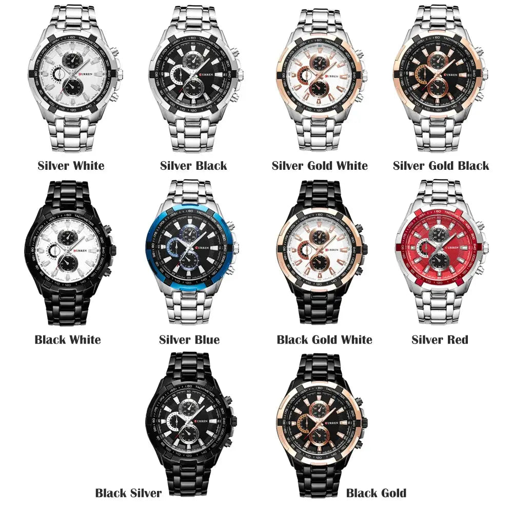 Curren 8023 Quartz Men Watch Water Resistant 3 Bar Stainless Steel Sports Military Wristwatch For Business