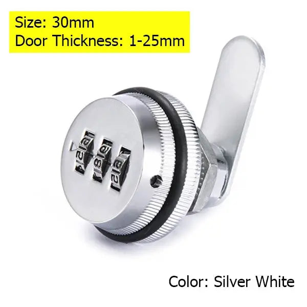 Simples Market KAK cabinet lock, silver zinc alloy, 30mm diameter, for 1-25mm doors, 4-digit cam lock