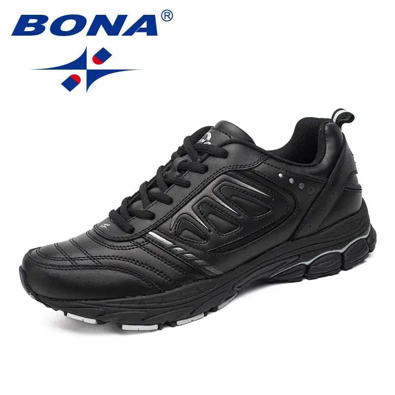 BONA black men's running shoe with lace-up design and chunky outsole
