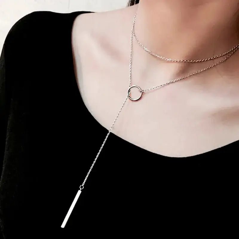 XIYANIKE Vintage Silver Color Circle Strip Long Chain Pendant Necklace For Women VNS8002 - Simples Market