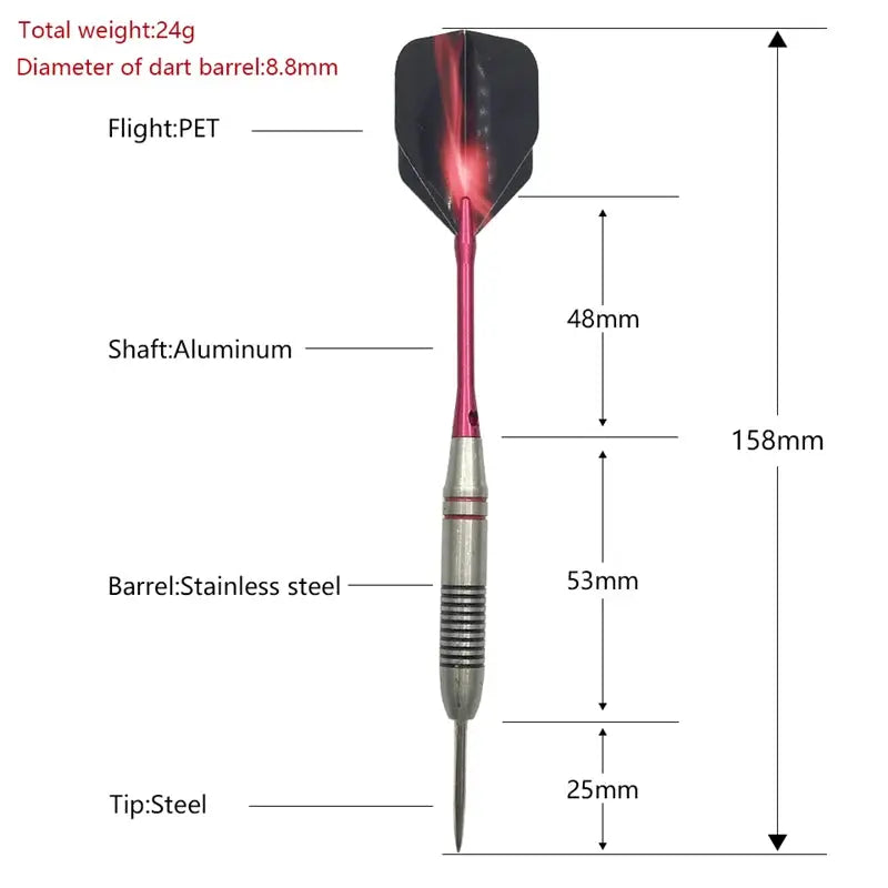 3Pcs Stainless Steel Tip Darts 24g Professional Hard Darts Set with Aluminum Alloy Shafts and Durable Barrels