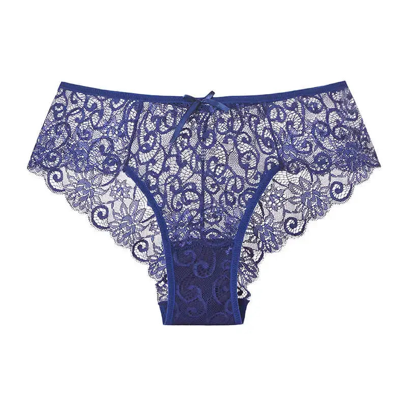 LaceLuxe Women Breathable Lace Panties Briefs Comfortable Nylon Spandex Blend With Hollow Bowknot Design