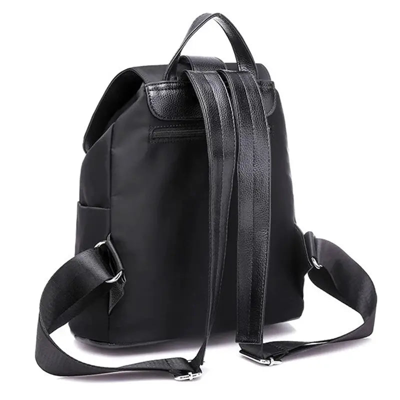 Simples Market women's nylon backpack, black with top handle and adjustable straps, large-capacity casual bag