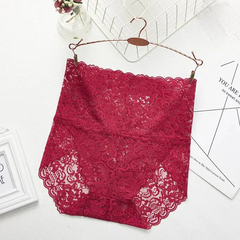 Seamless red lace high-waist shapewear shorts for tummy control Simples Market
