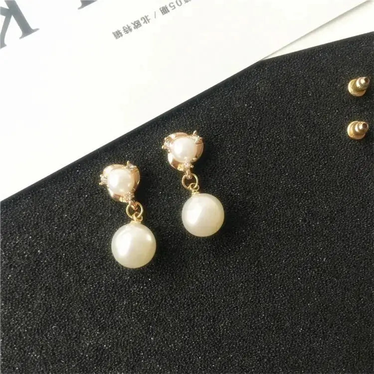 Pearl Drop Earrings For Women And Girls Simple Elegant Water Drop Jewelry Crystal Accents