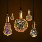 Simples Market 3D night light E27 hanging bulbs with star fireworks effect, colorful decorative luminaria.