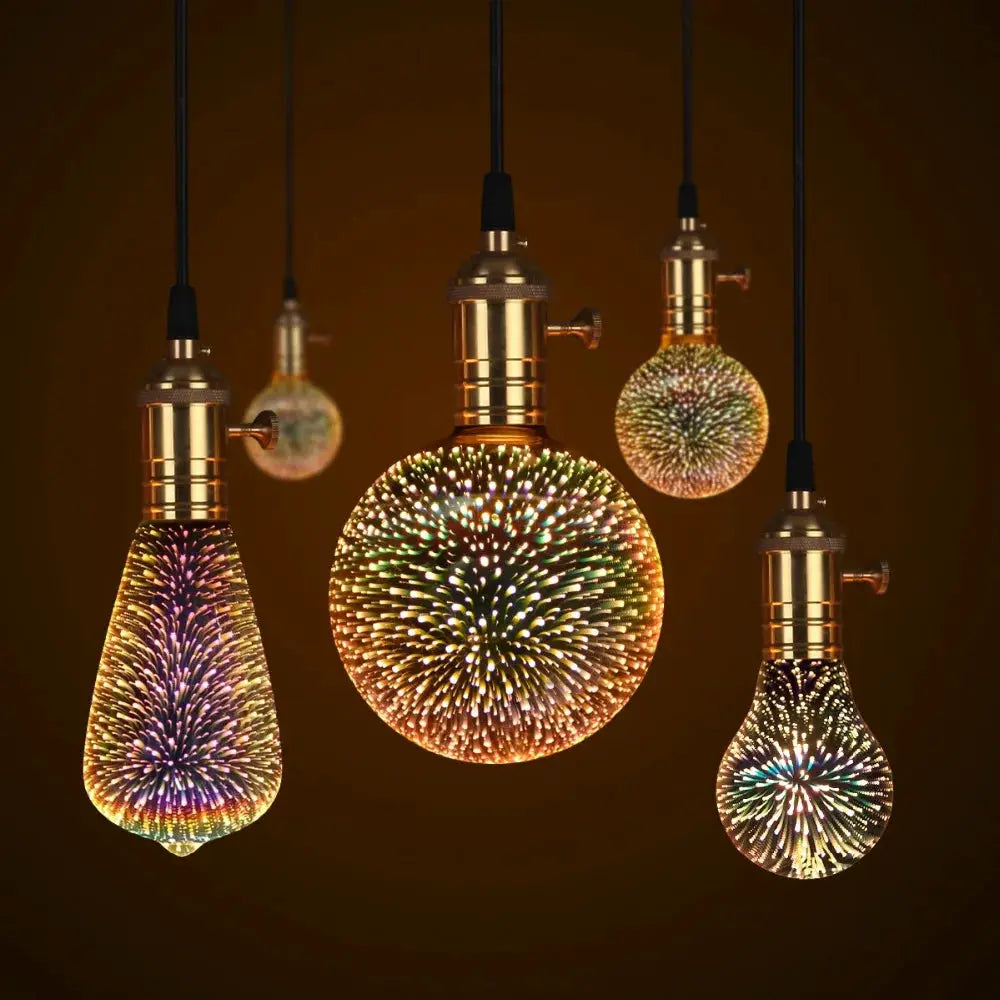 Simples Market 3D night light E27 hanging bulbs with star fireworks effect, colorful decorative luminaria.
