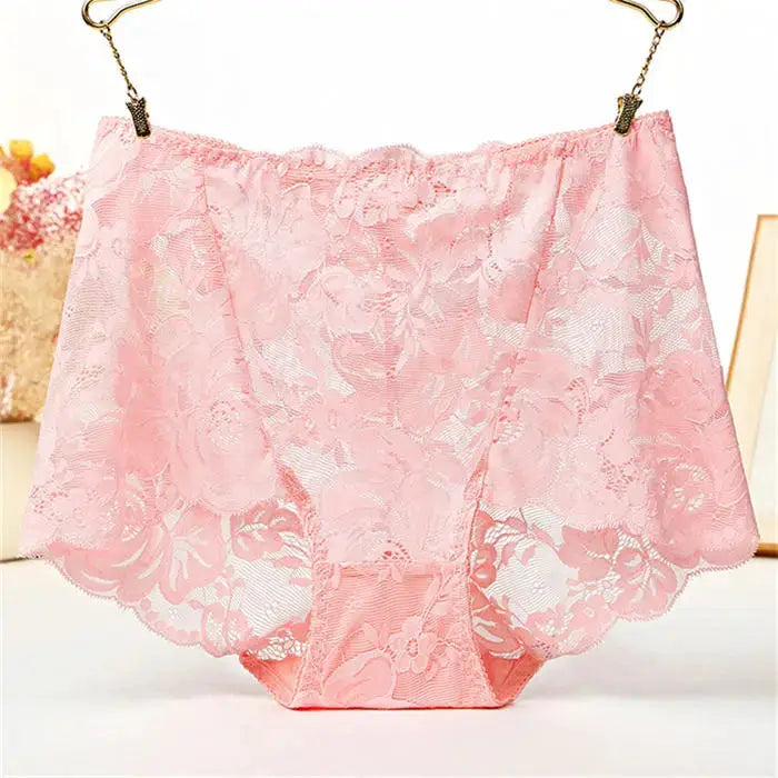 Panties pink lace plus-size high-waist with cotton crotch