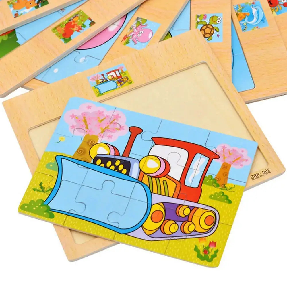 Wooden Puzzles For Kids 9 Or 12 Pieces Cartoon Vehicles And Animals Learning Educational Toys Gift For Children