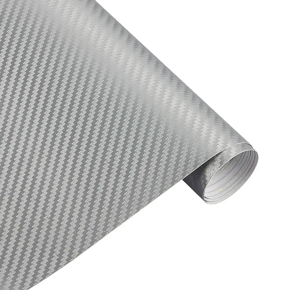Carbon fiber vinyl car wrap sheet roll, 50cm x 200cm, metallic silver finish with 3D pattern