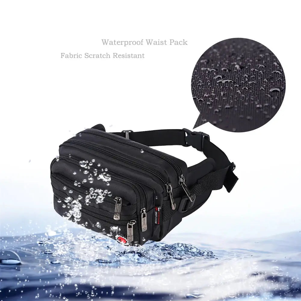 Simples Market waist pack, black waterproof fanny pack with multiple zipper pockets for men and women