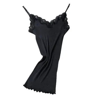 SuyaDream 70 Percent Silk Cotton Blend Lace Camisole With Spandex Knit For Soft Breathable Comfort