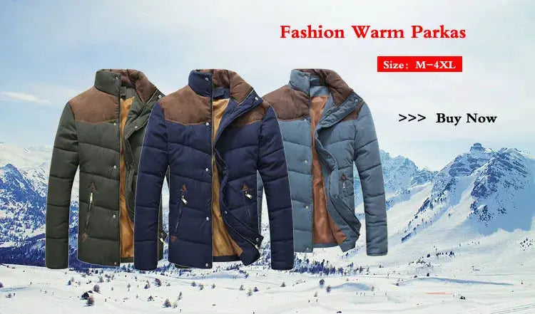 Winter men's long down jacket with fur collar; padded coat in green, navy and teal
