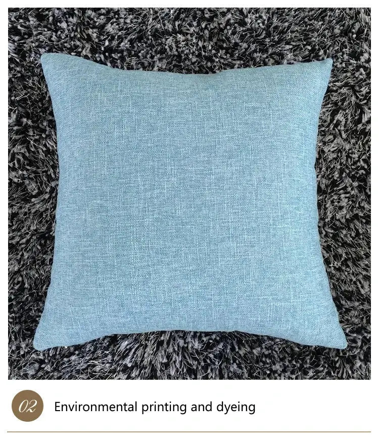 Sofa cushion cover, light blue woven linen texture for decorative throw pillows.