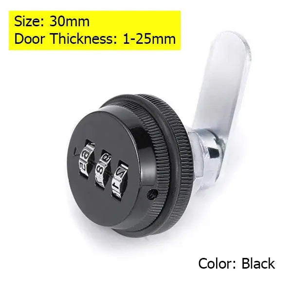 KAK combination cabinet lock, black and silver zinc alloy cam lock (30mm) for mailbox or cabinet doors, Simples Market