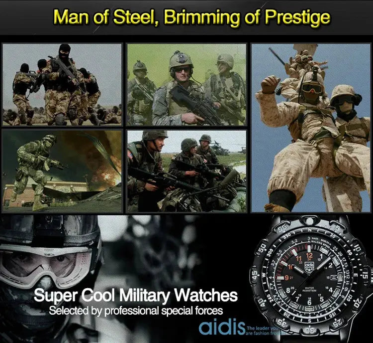 Addies military watch for men; luminous dial, waterproof quartz, tactical outdoor timepiece by Simples Market