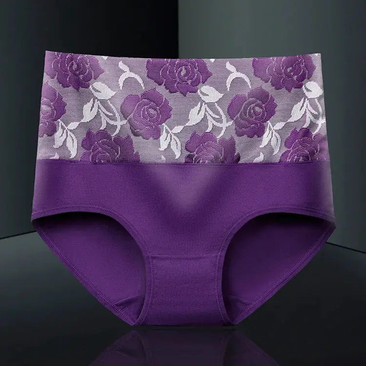 Simples Market purple high-waist cotton panties with lace floral waistband