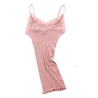 SuyaDream 70 Percent Silk Cotton Blend Lace Camisole With Spandex Knit For Soft Breathable Comfort