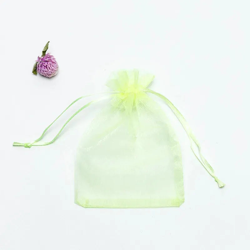 50 Pieces Drawstring Organza Gift Bags For Jewelry Packaging Wedding Party Four Sizes 7x9 Cm 9x12 Cm 10x15 Cm 13x18 Cm