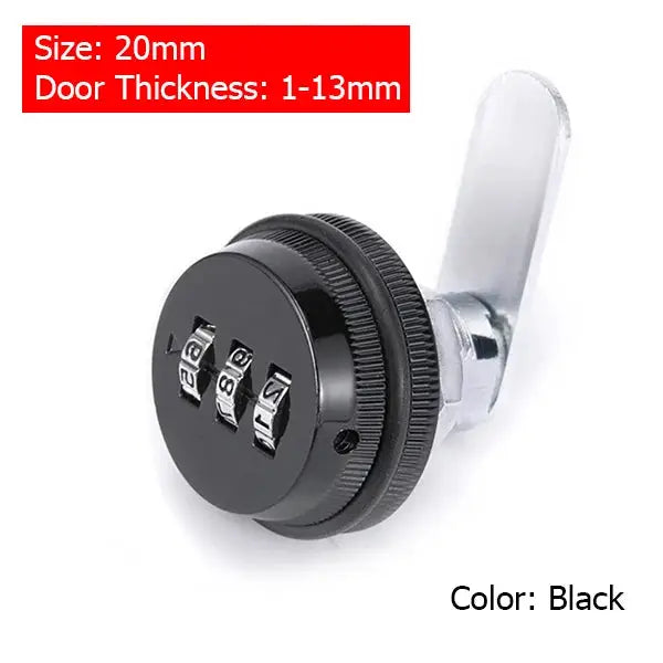Simples Market KAK combination cabinet lock, black zinc-alloy body with four-number dials and silver cam lever