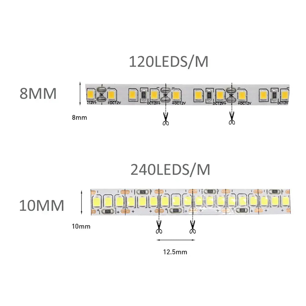 12V LED Strip SMD 2835 Warm White Flexible Tape Light 120 LED Per Meter 240 LED Per Meter Available in 1M 2M 3M 4M 5M