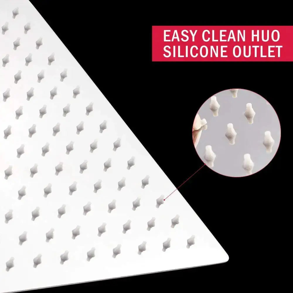 Shower head with silicone outlet nozzles; white large-square panel, high-pressure waterfall flow, easy-clean outlets