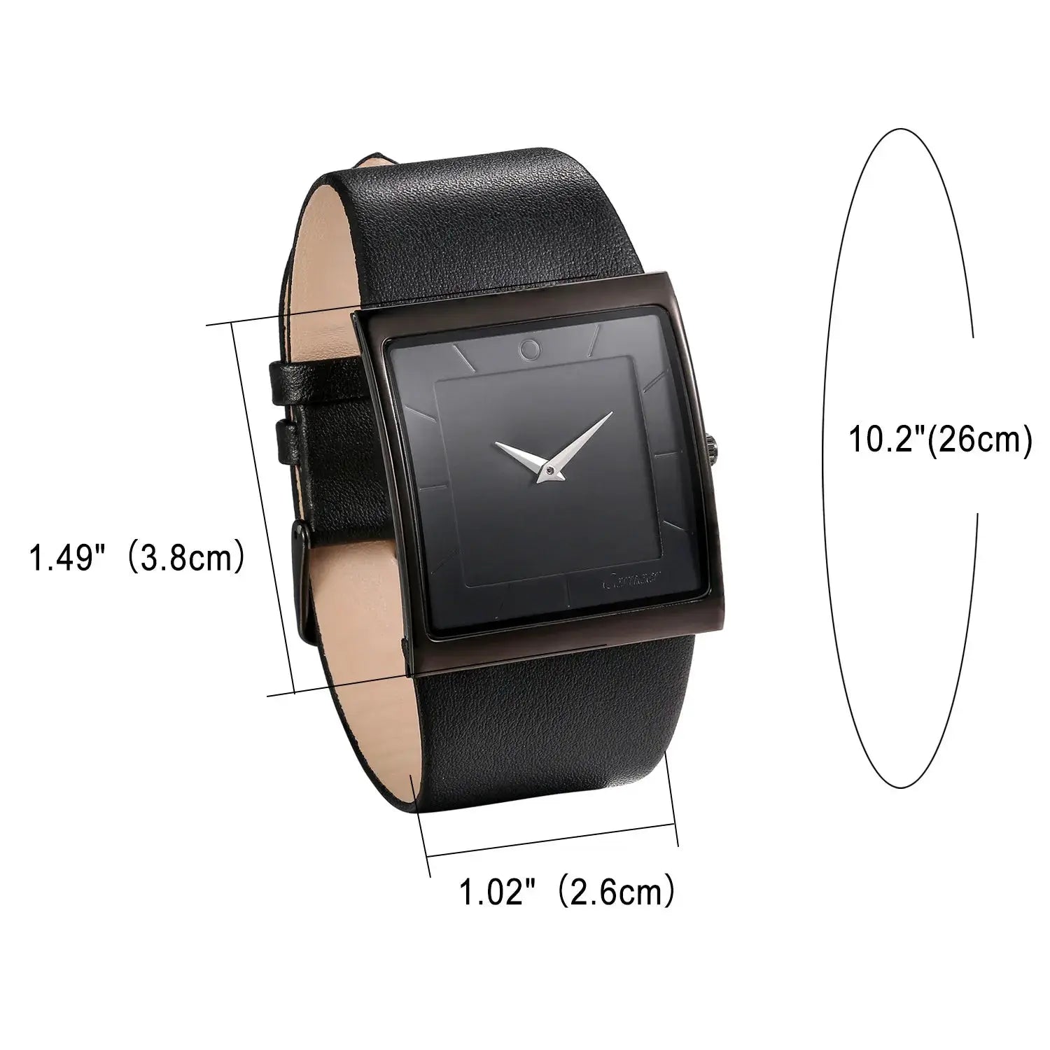 Lancardo men's luxury quartz wristwatch with black genuine leather strap and square black dial