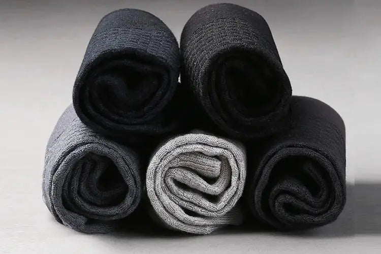 Men's bamboo fiber dress socks, six rolled pairs in black, charcoal and gray