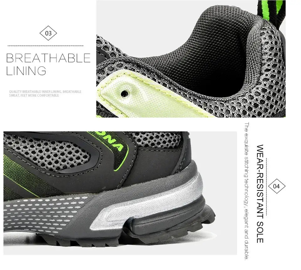 Men's running shoes by Simples Market, BONA cow-split mesh with neon lime accents, breathable lining.