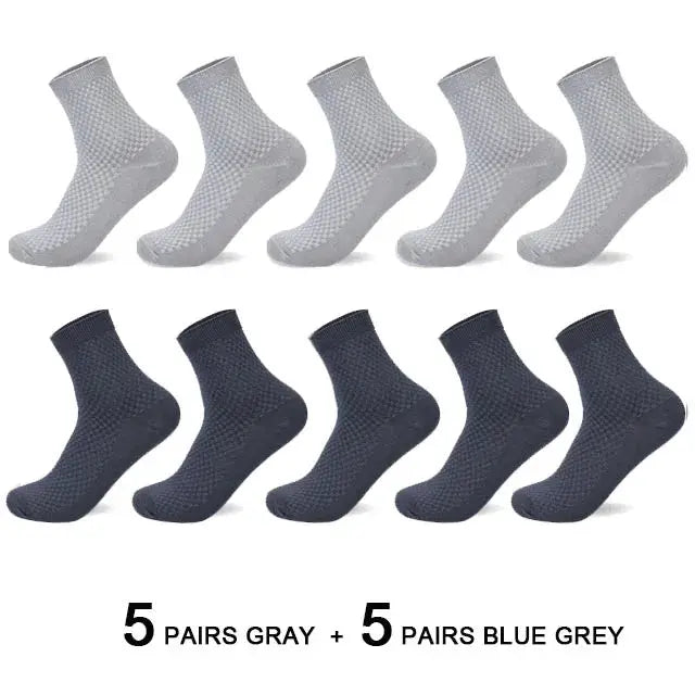 Men's bamboo fiber compression socks, 10 pairs: 5 gray and 5 blue-gray, business casual dress socks.