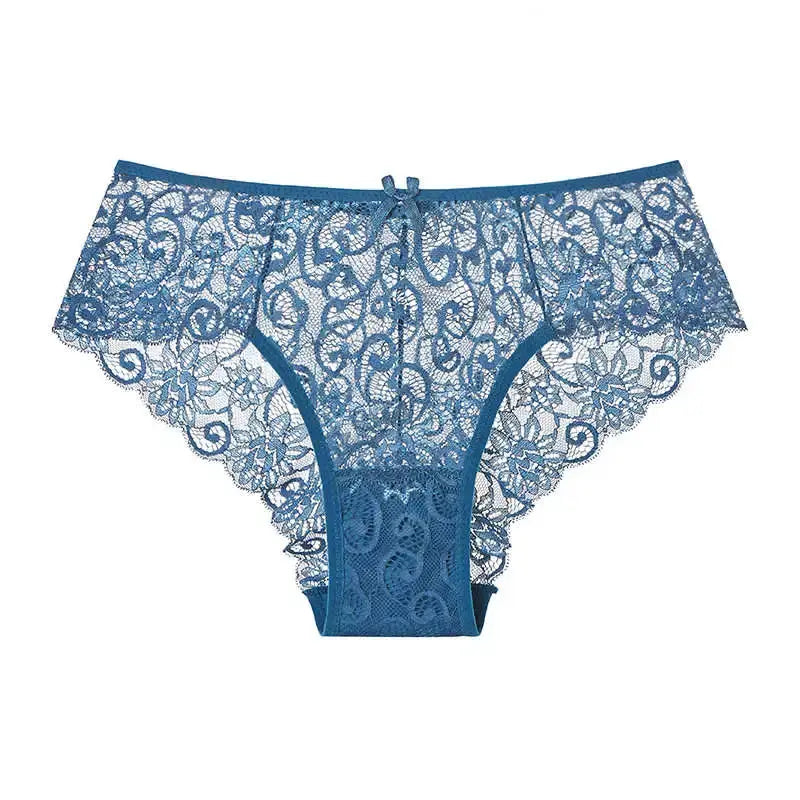 LaceLuxe Women Breathable Lace Panties Briefs Comfortable Nylon Spandex Blend With Hollow Bowknot Design