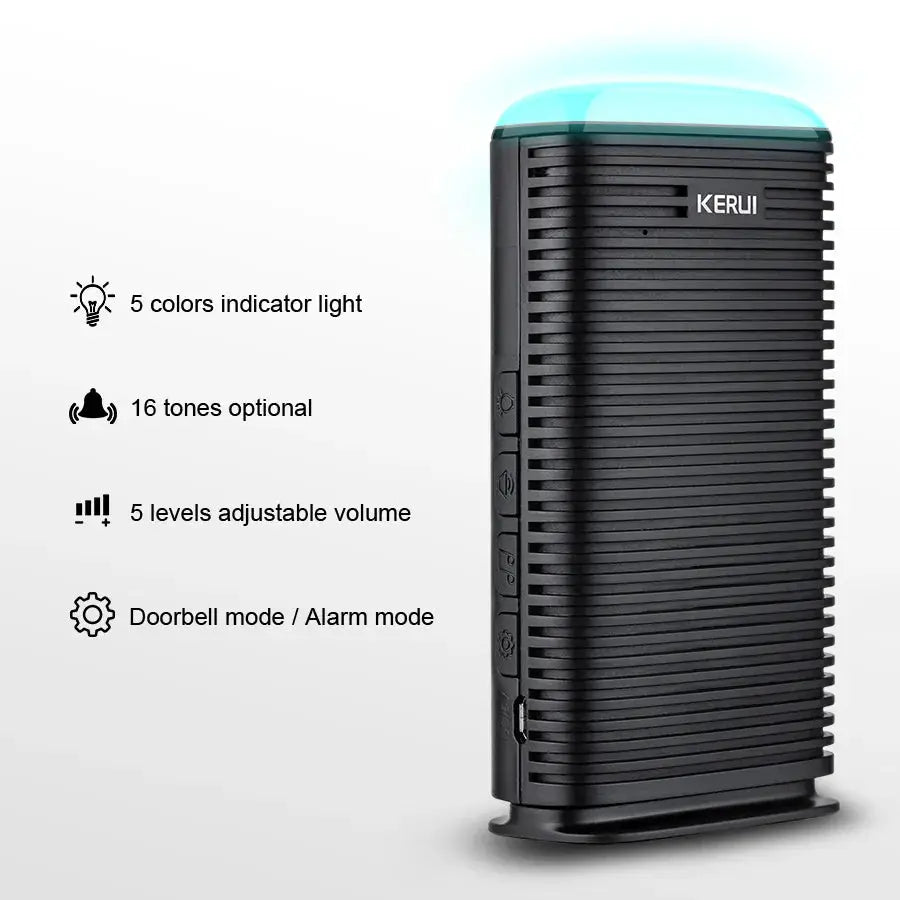KERUI DW9 garage alarm; black waterproof outdoor driveway PIR motion detector with teal top