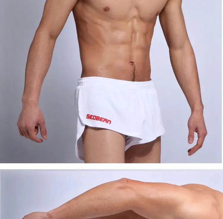 SEOBEAN men's white running shorts with inner liner for active training