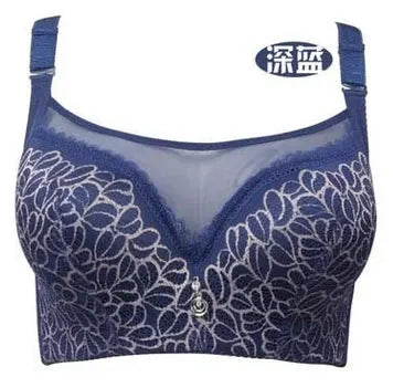 Blue lace push-up bra by Simples Market, C3312, floral cups with mesh upper panel.