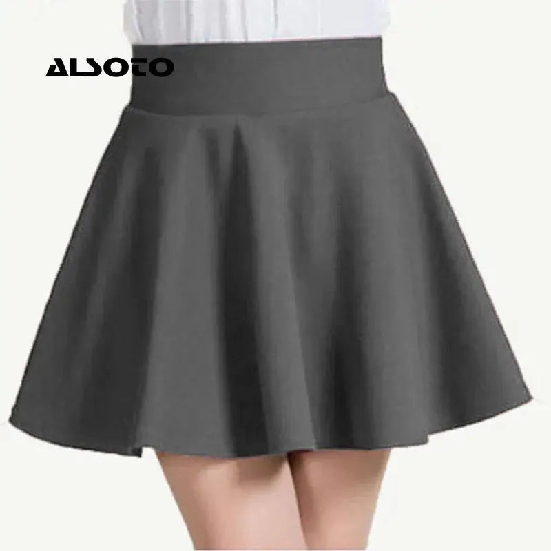Skirt by ALSOTO, charcoal gray elastic-waist A-line mini for women