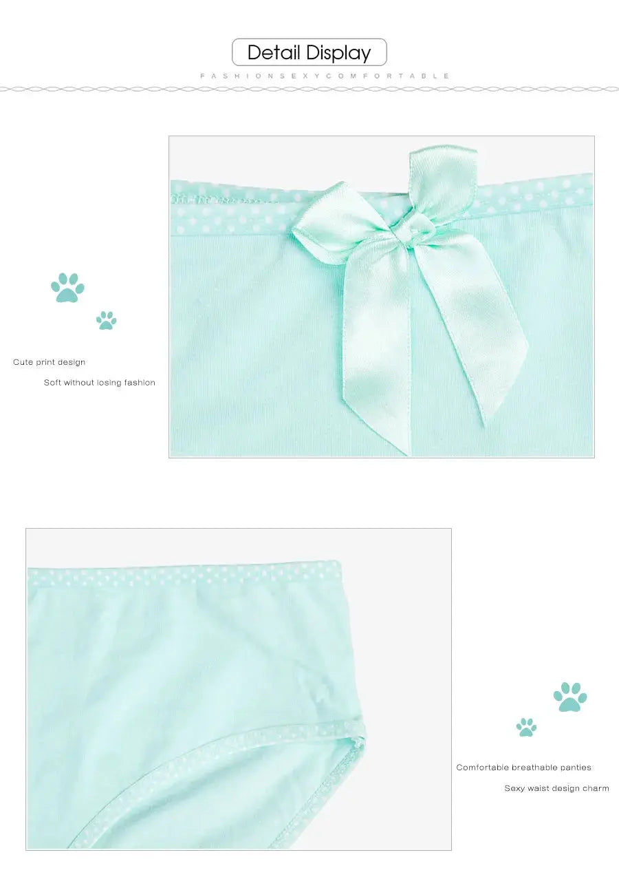 Women's mint green cotton briefs with bow front and dotted waistband trim