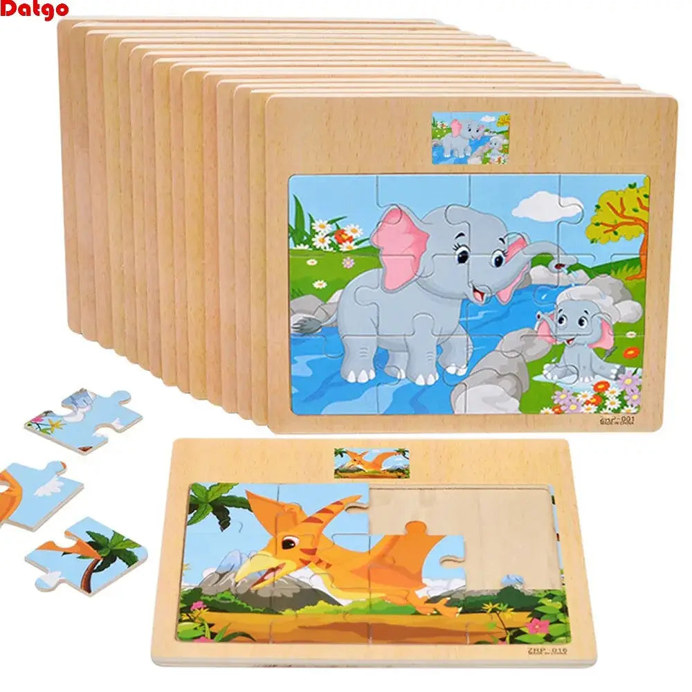 Wooden Puzzles For Kids 9 Or 12 Pieces Cartoon Vehicles And Animals Learning Educational Toys Gift For Children